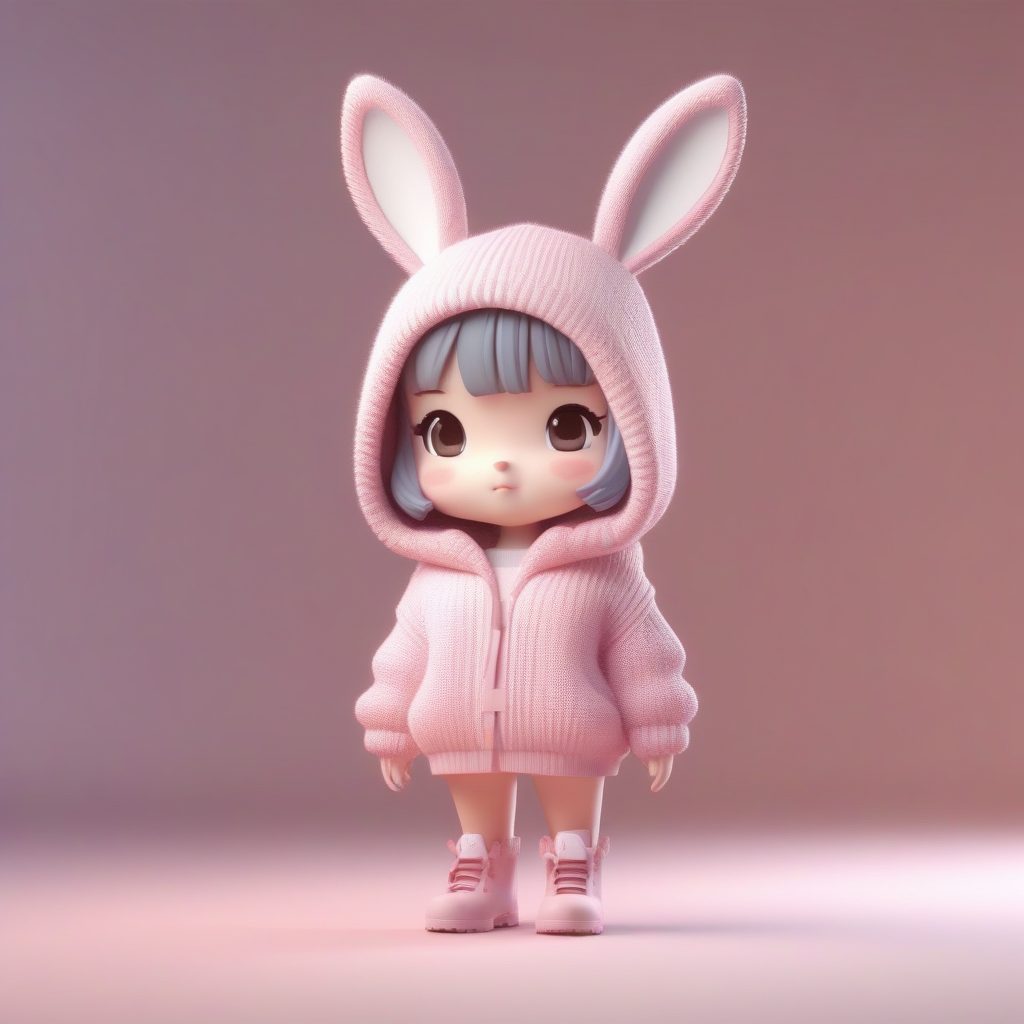 Q版兔耳娘冬日毛衣提示词:3D盲盒手办渲染,萌系表情全解析