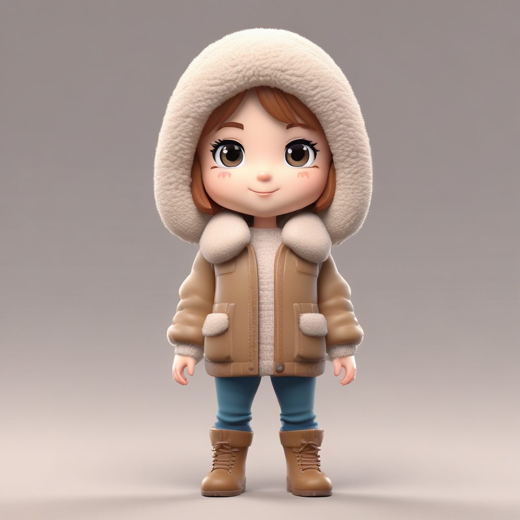 Q版羊羔绒背心穿搭：极简纯色背景3D插画生成