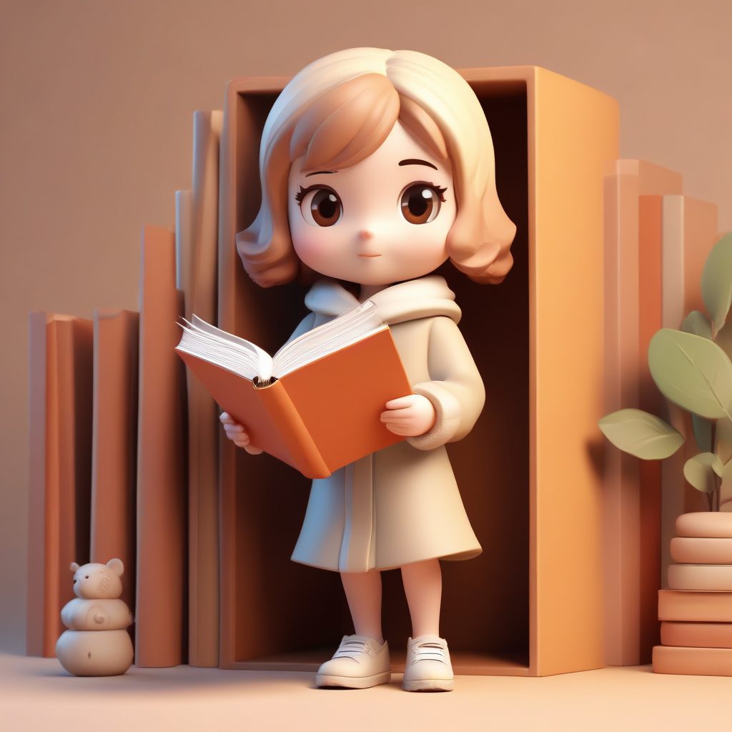 Q版阅读角：AI 绘画生成躲在书后偷看的安静形象