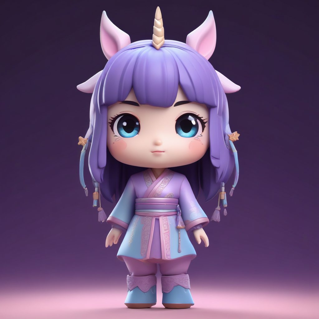 🐉奇幻国风！山海经异兽Q版女孩，神秘紫配色，3D盲盒手办全身像