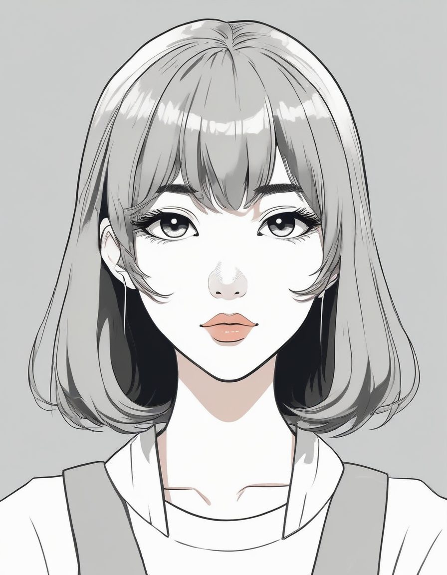 👧齐刘海复古少女！极简线稿插画，黑白低饱和配色，高级感壁纸