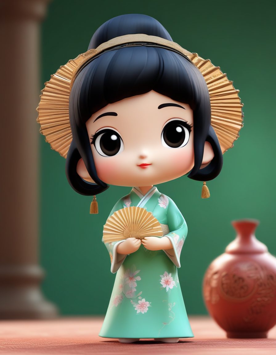 🍓 旗袍女孩的夏天：拿着小扇子的Q版3D渲染图，出图做手机壁纸超赞