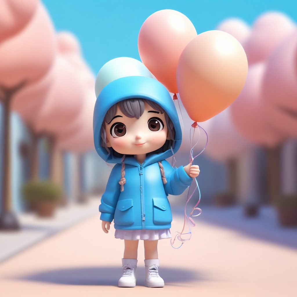 🎈气球蓝!提着气球的Q版少女,全身像适配可爱风壁纸