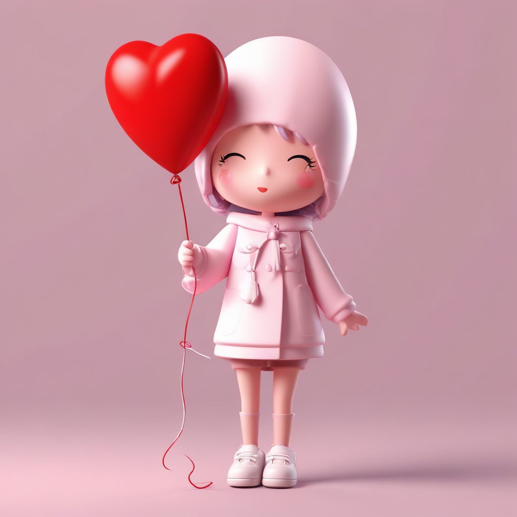 🎈气球魔法！C4D盲盒Q版女孩牵着爱心气球，甜美治愈全身像