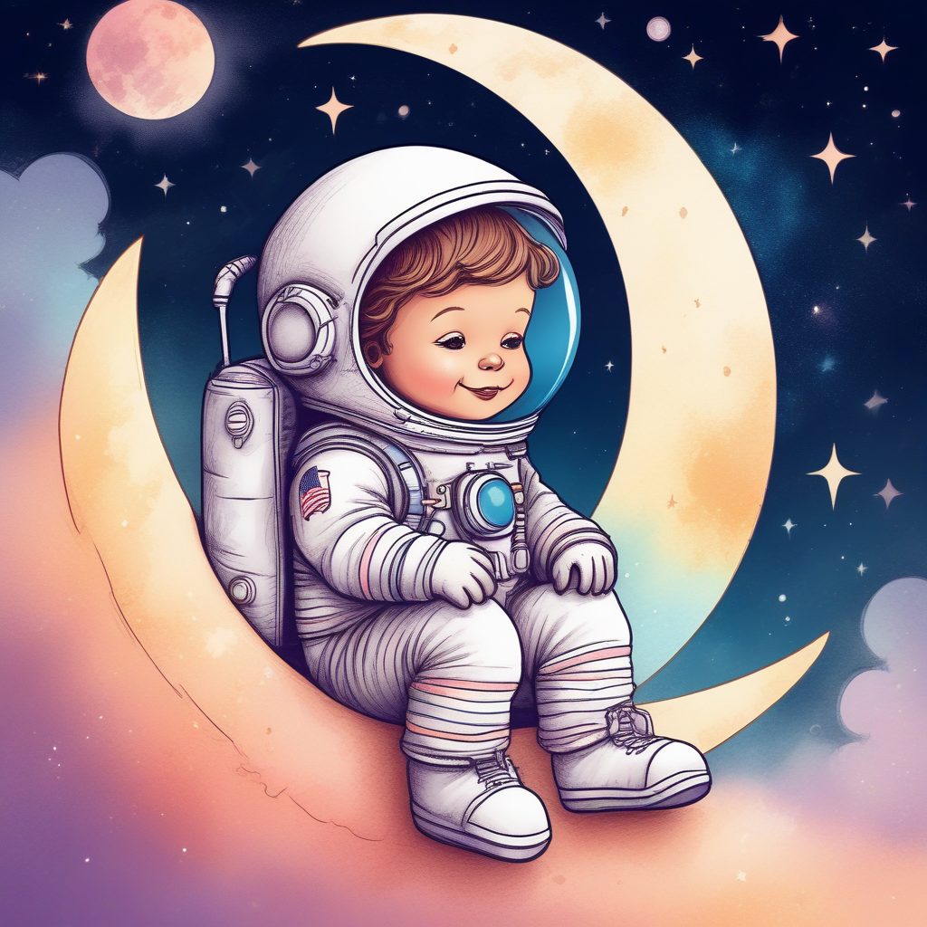 🚀奇思妙想！Midjourney高出图率“太空小孩”蜡笔风绘本，做头像绝了