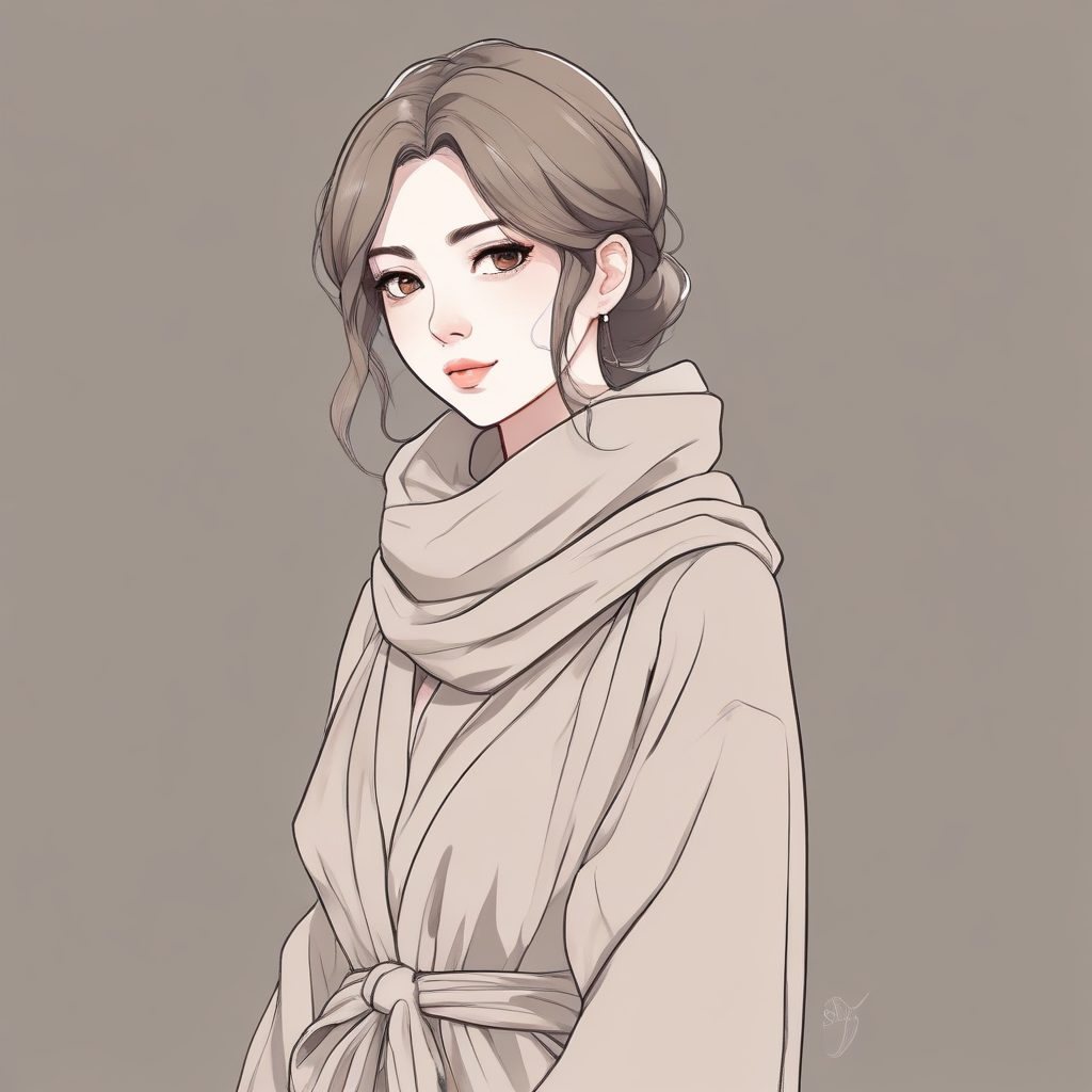 🤎气质灰棕色 | 围巾与长裙少女全身线稿图,高级感穿搭素材