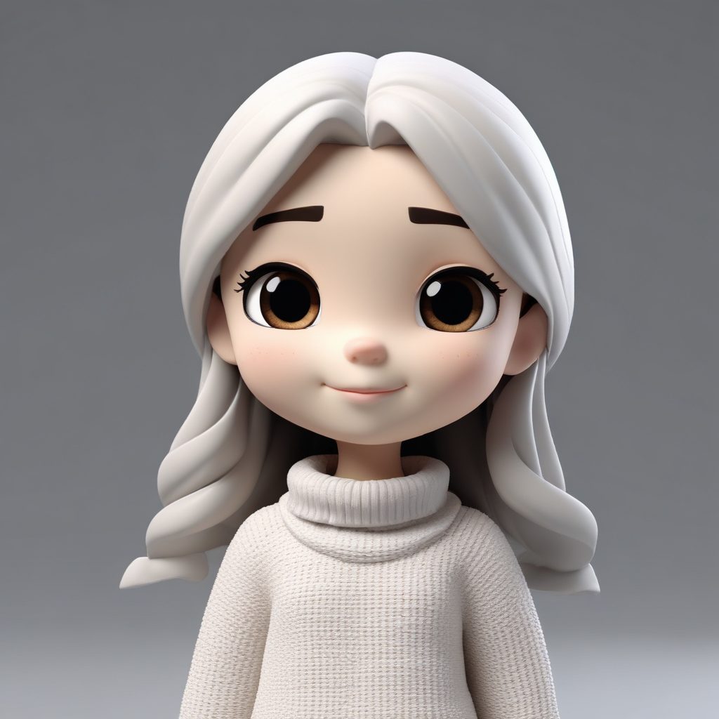 气质美女: Q版高领毛衣女孩的优雅侧颜(极简风)