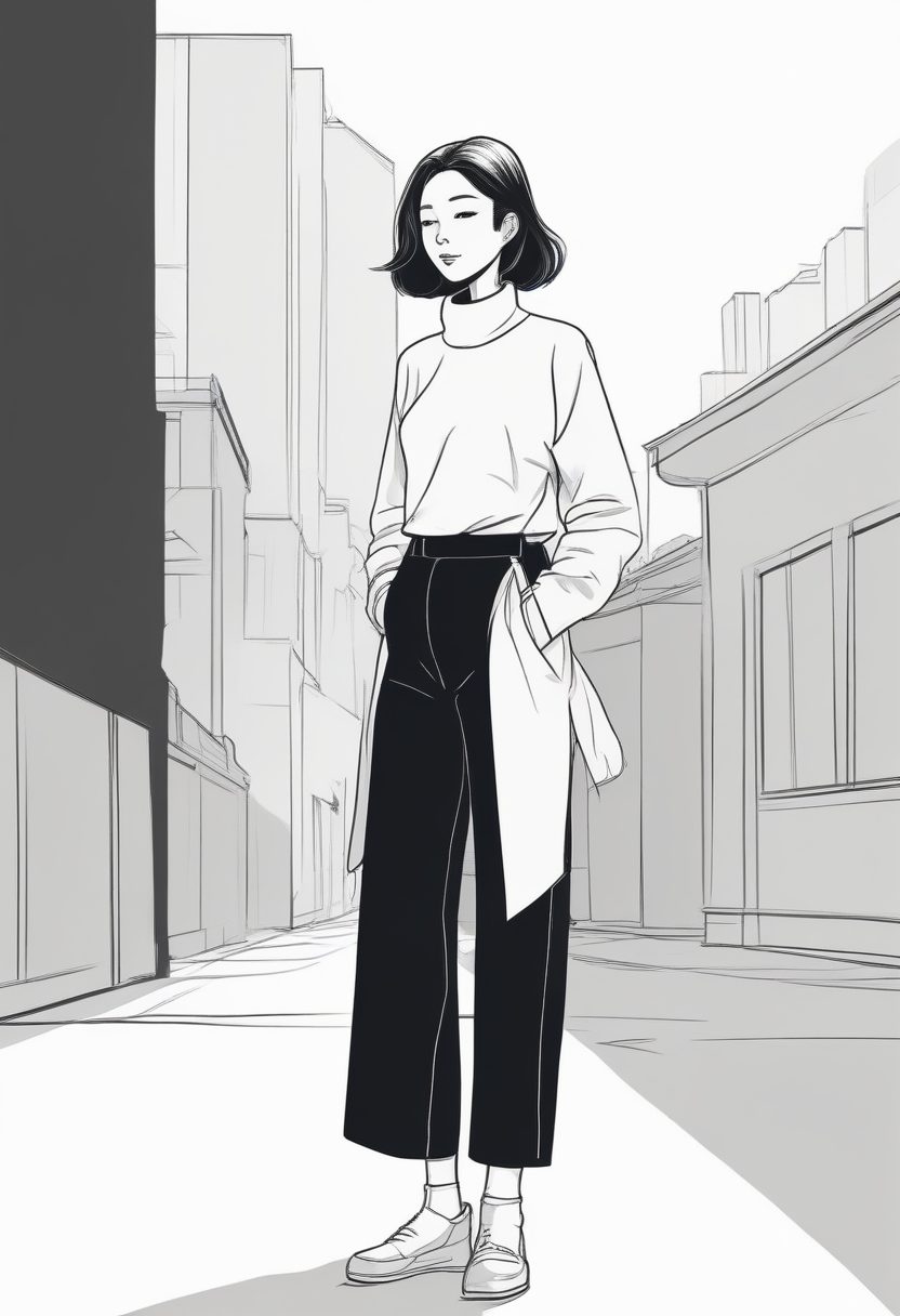 💫 气质女神：超酷黑色高领毛衣日系少女，极简线稿全身壁纸。