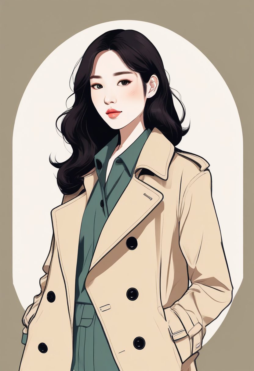 🧥气质通勤！极简风风衣韩系少女插画，全身照纯色背景锁屏壁纸