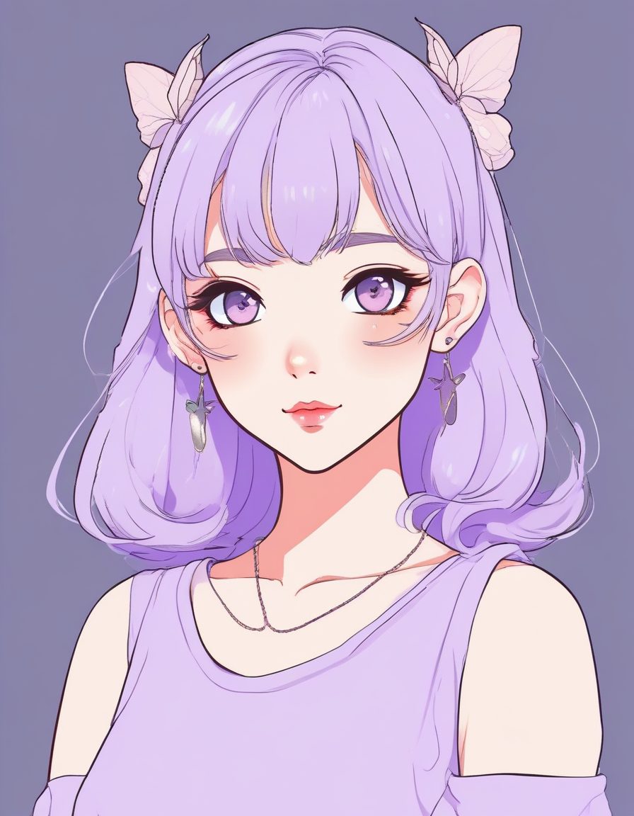 🦋千禧复古风头像!蝴蝶发夹少女,Y2K极简动漫线条