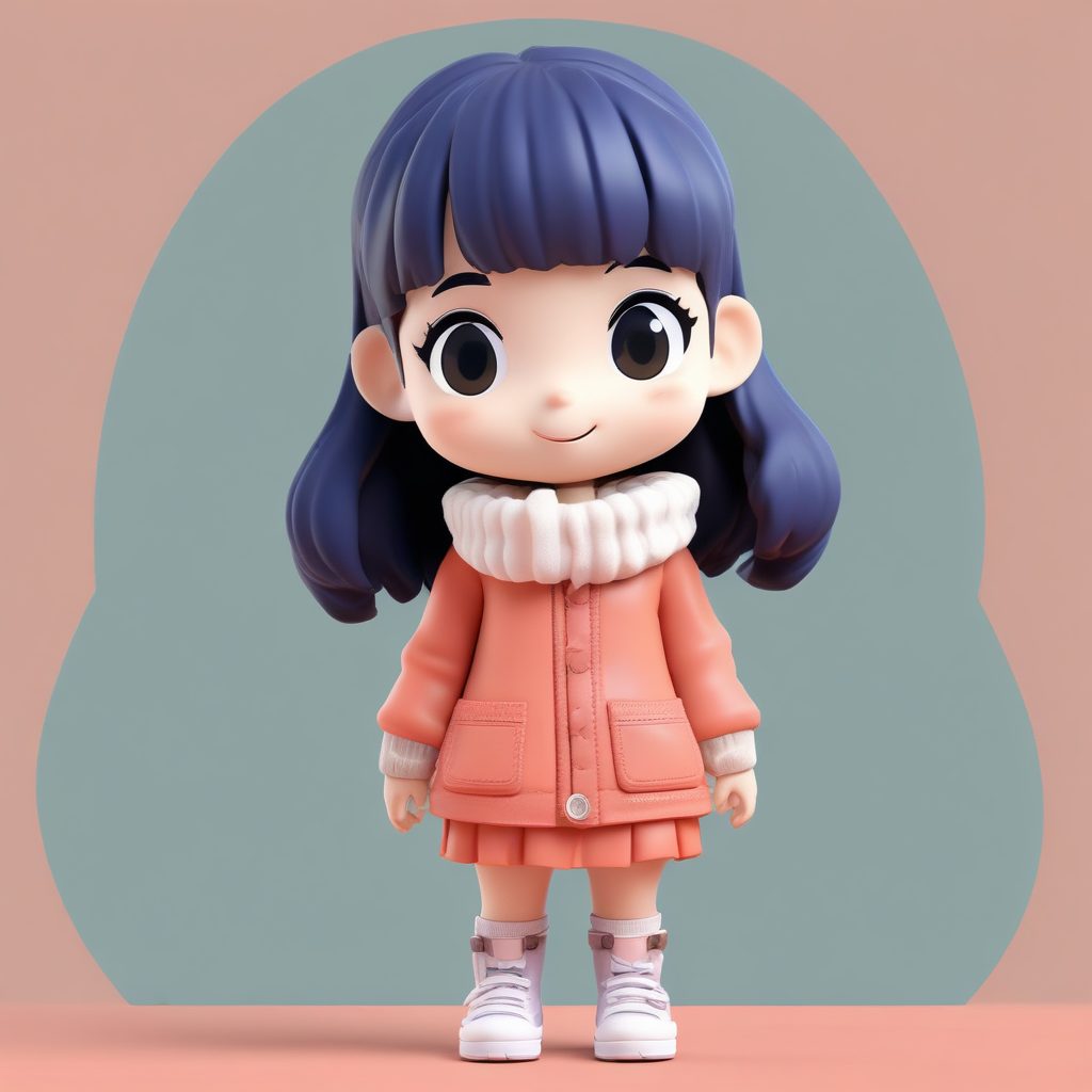 俏皮Q版提示词: 穿高领毛衣和短裙的眨眼女孩