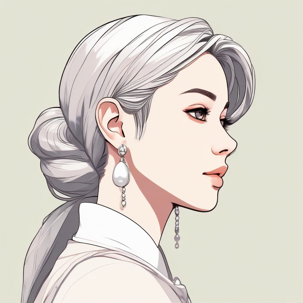 清冷风头像：极简动漫少女耳饰特写，纯色珍珠白背景，细节控必备