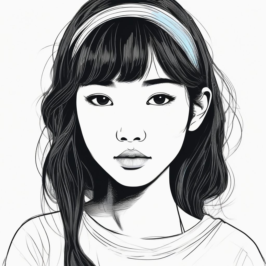 🧊清冷极简主义：线条感少女头像，纯白背景，高对比度黑白灰配色