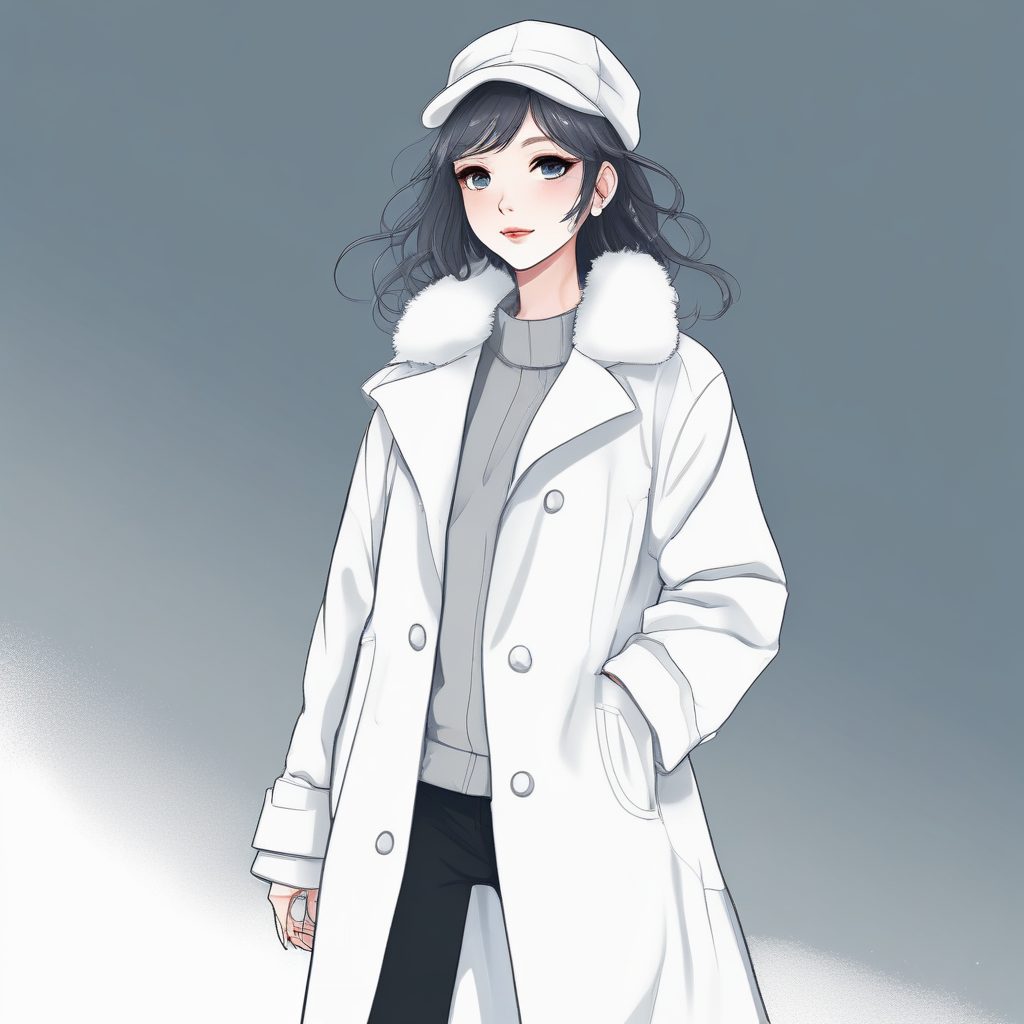 🌙清冷月光白 | 高级灰+纯白冬装线稿插画,极简风全身图