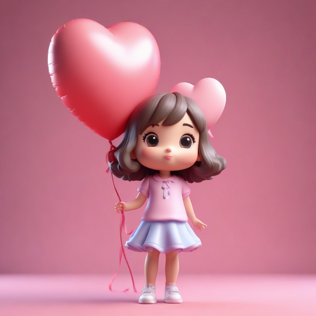 情人节限定Q版:手捧爱心,做出甜蜜飞吻表情的可爱女孩