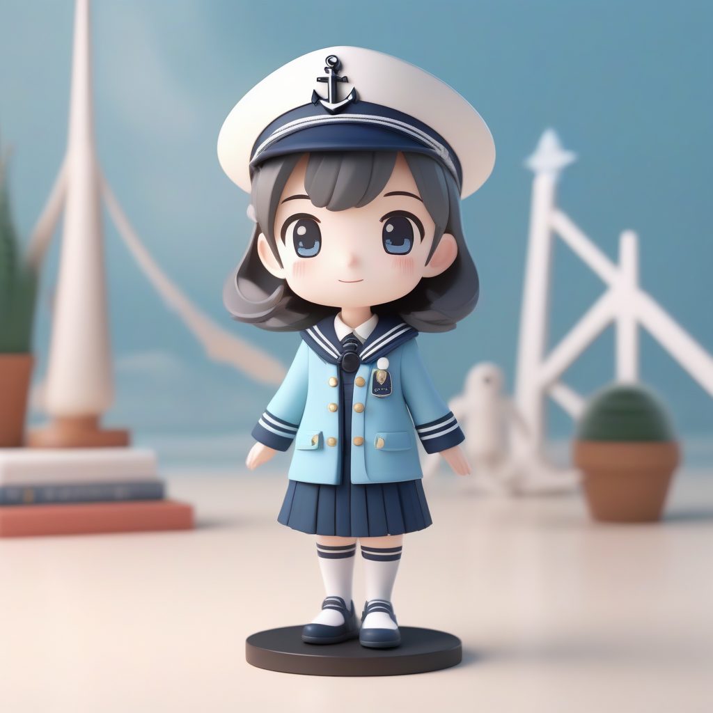 清爽水手服Q版女孩：3D盲盒手办全身渲染，纯净背景AI提示词大全