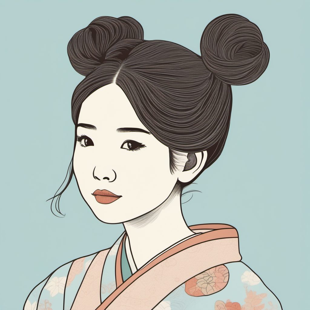 清新丸子头:AI生成日系软萌丸子头女孩的极简线稿图