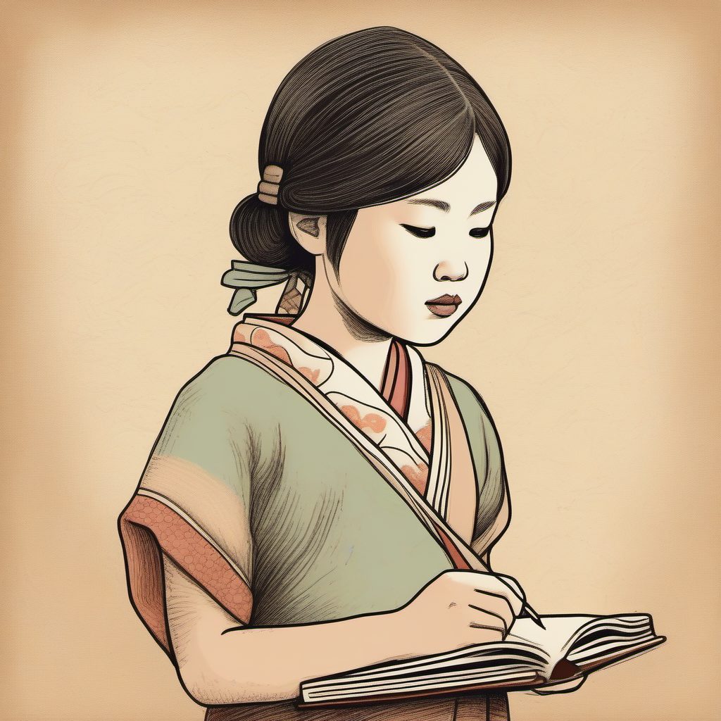 清新文艺范:AI生成手持空白速写本的粉蓝系日系女孩