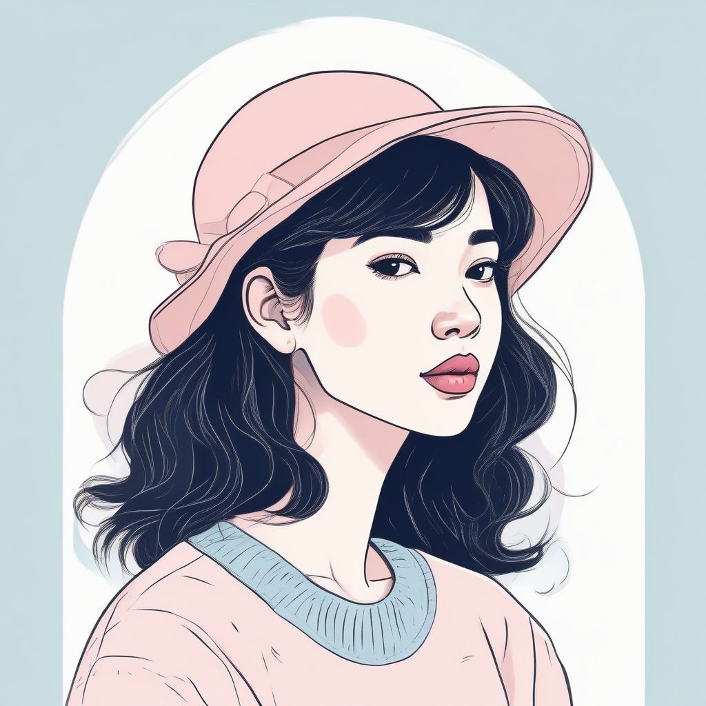 清新氧气感插画：极简线稿软萌女孩，治愈系粉蓝配色，童话风壁纸。