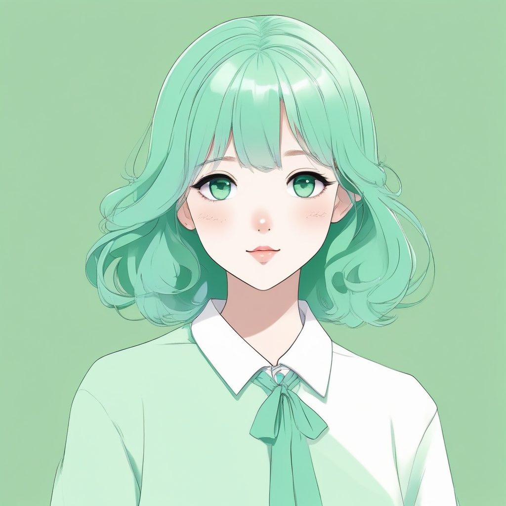 清新氧气感！夏日薄荷绿二次元极简头像，背景纯白高出图率