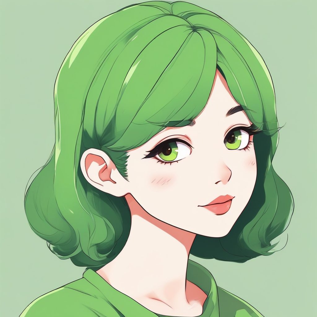 清新氧气感：治愈系牛油果绿极简动漫肖像，干净壁纸生成