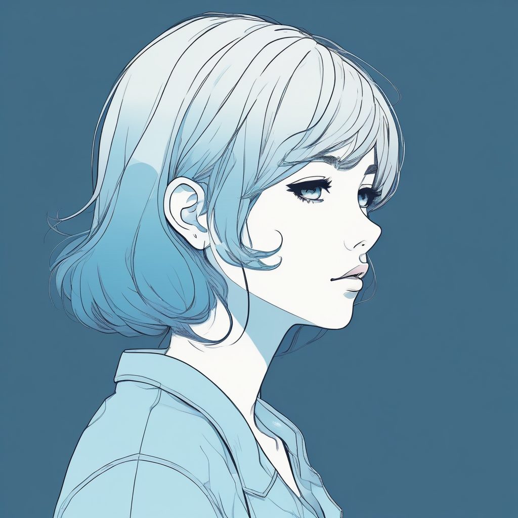 🌧️情绪感拉满！日系极简线条插画：哭泣少女头像，蓝色调赛璐珞，氛围神图！