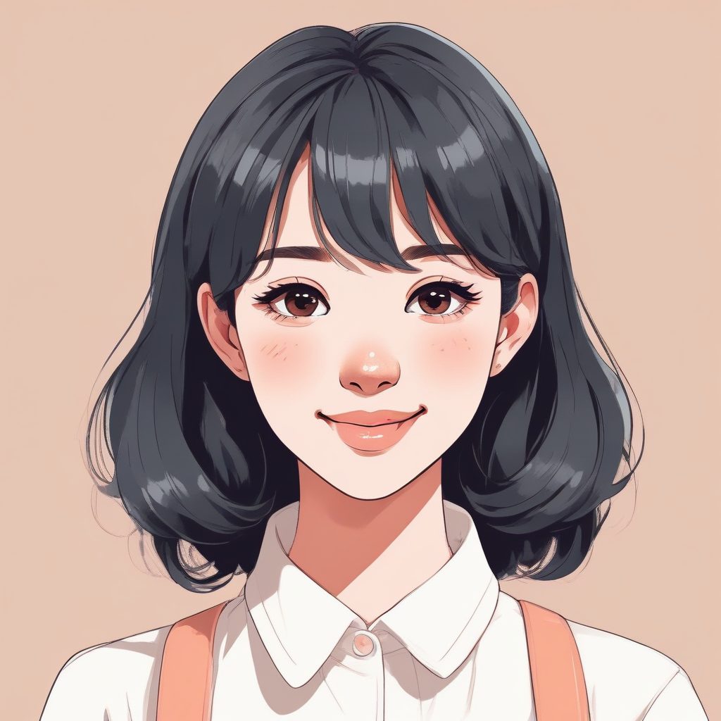 情绪稳定极简头像：微笑面对未来的二次元少女与纯色背景AI指令