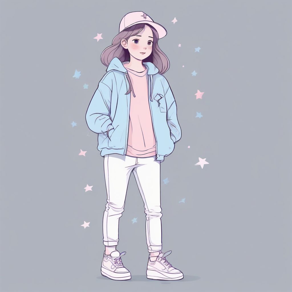 轻盈甜美:AI生成粉色系时尚女孩全身照,儿童插画风格提示词