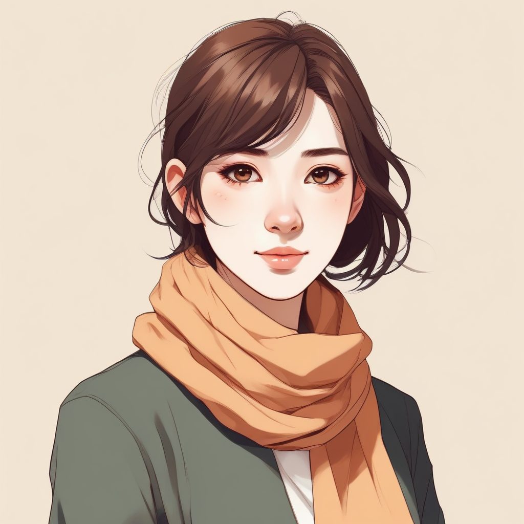 秋冬必备！温暖围巾极简动漫少女头像，焦糖马卡龙配色