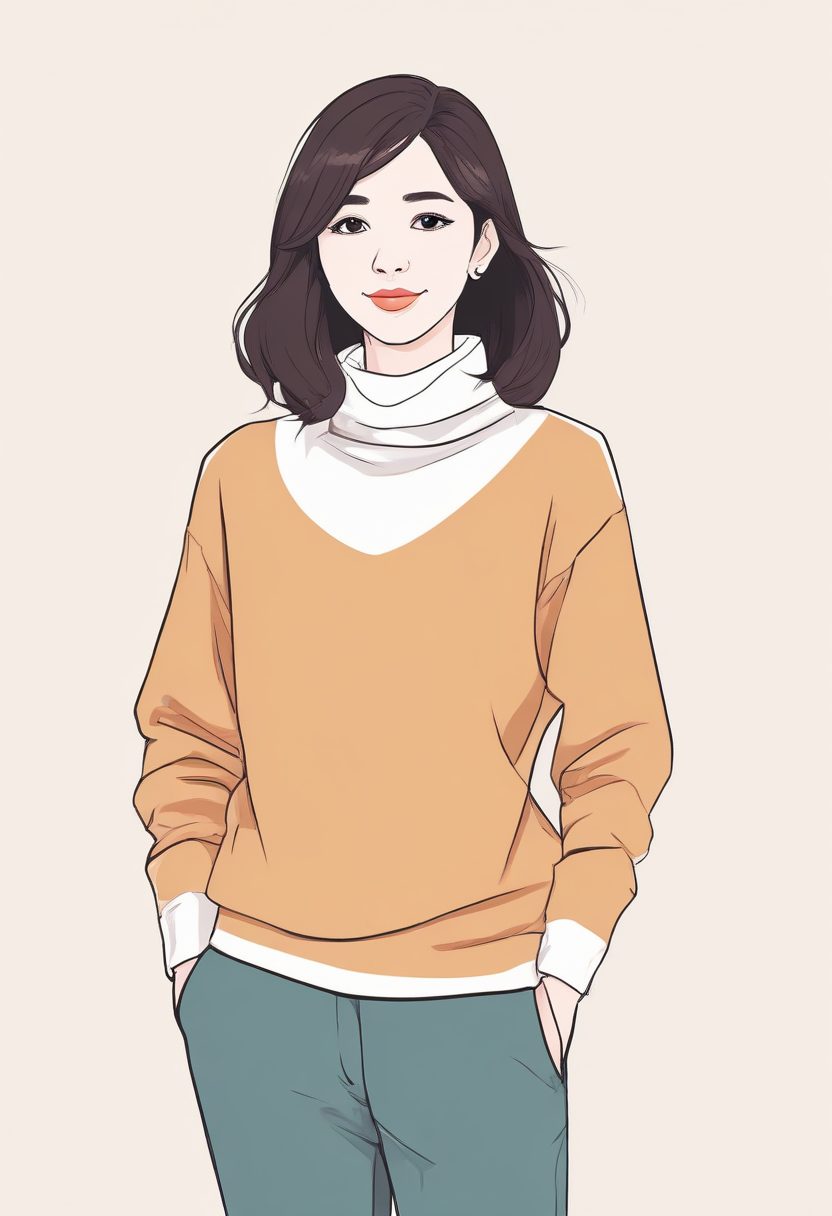 秋冬简约高级！极简线稿插画：高领毛衣+直筒裤女孩全身像，AI壁纸！