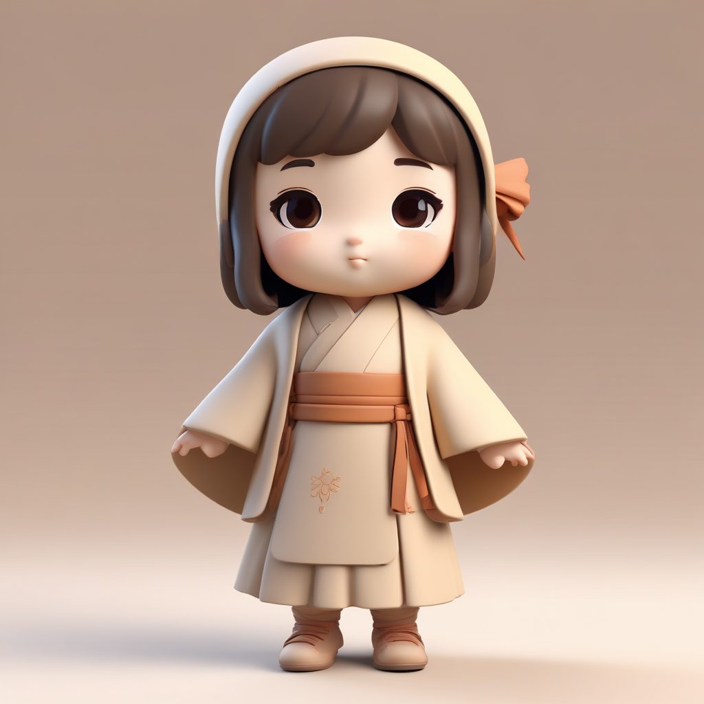 秋冬限定！C4D黏土风Q版汉服女孩，穿着小披风的可爱全身像