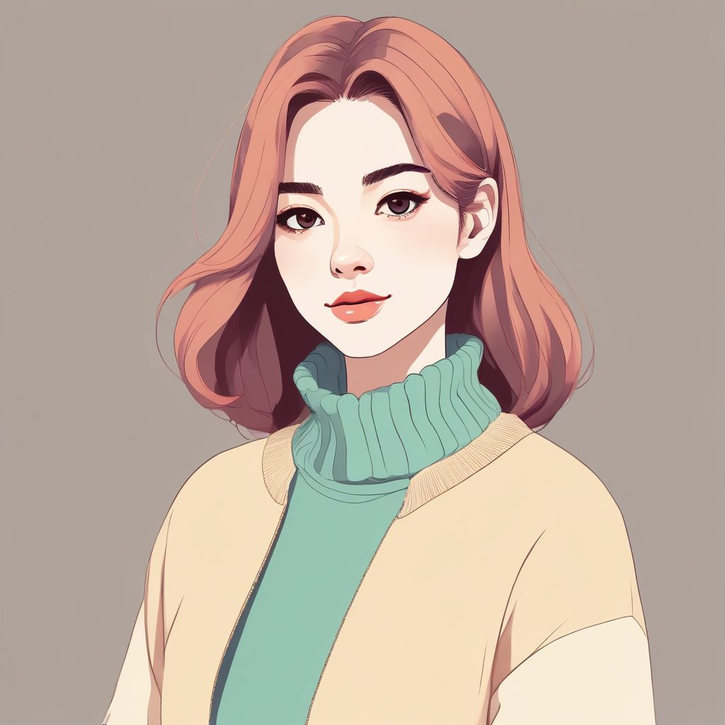 秋日氛围感:穿着高领毛衣的极简二次元少女头像与暖色纯色背景