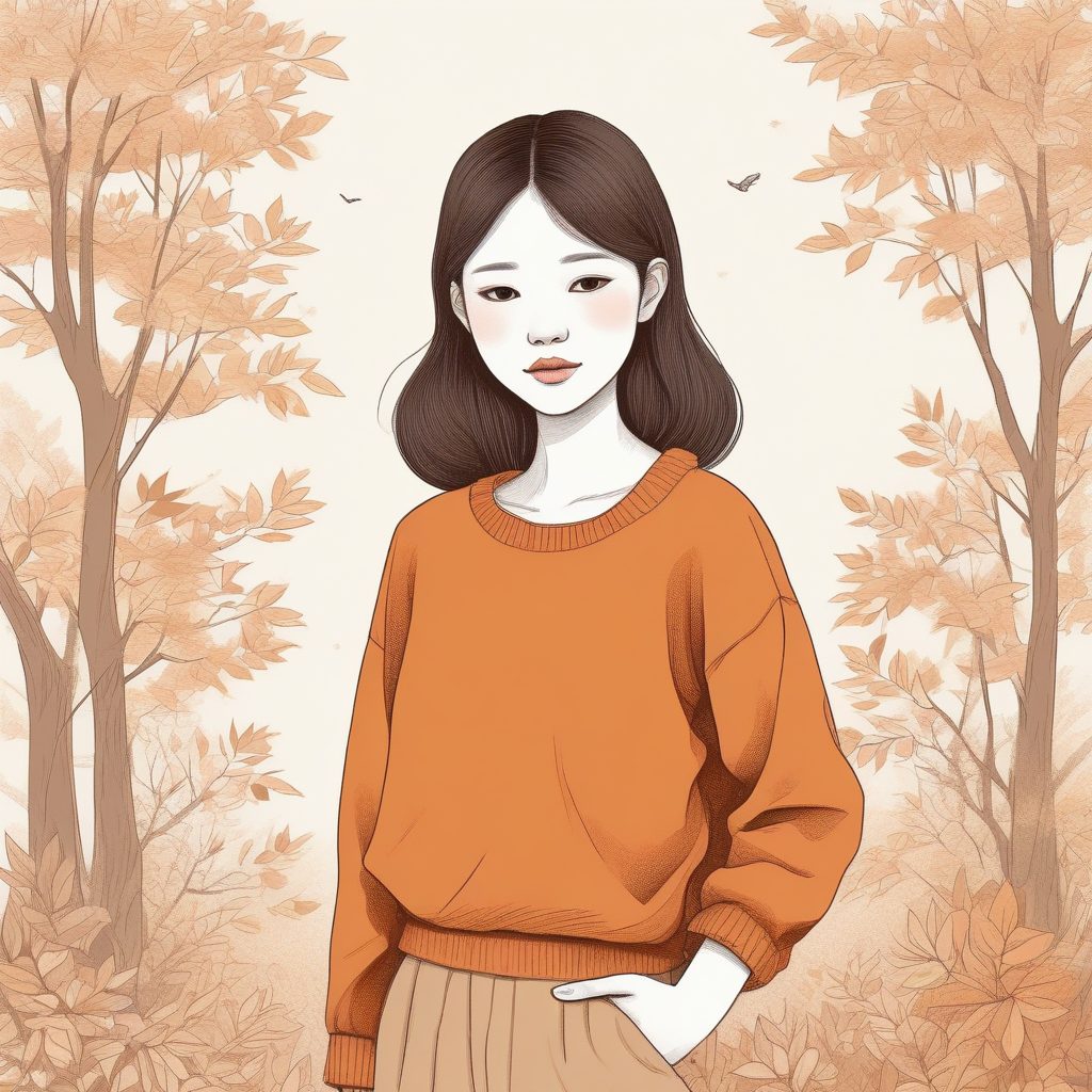 🍂秋日氛围感！焦糖色系极简线稿少女，治愈系壁纸分享