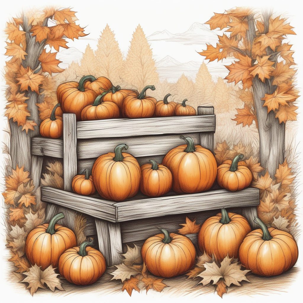 🍂 秋日丰收马克笔插画：蜡笔画质感的南瓜和枫叶