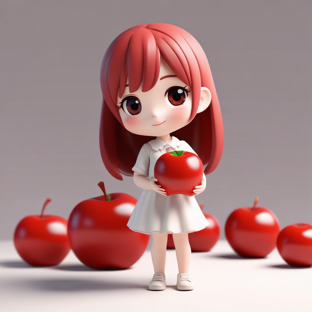 🍎秋日红苹果Q版女孩！甜美系黏土风头像生成🍎Octane高细节