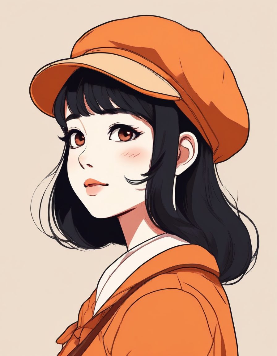 🍂秋日限定!贝雷帽极简插画少女,枫叶低饱和配色,高级头像