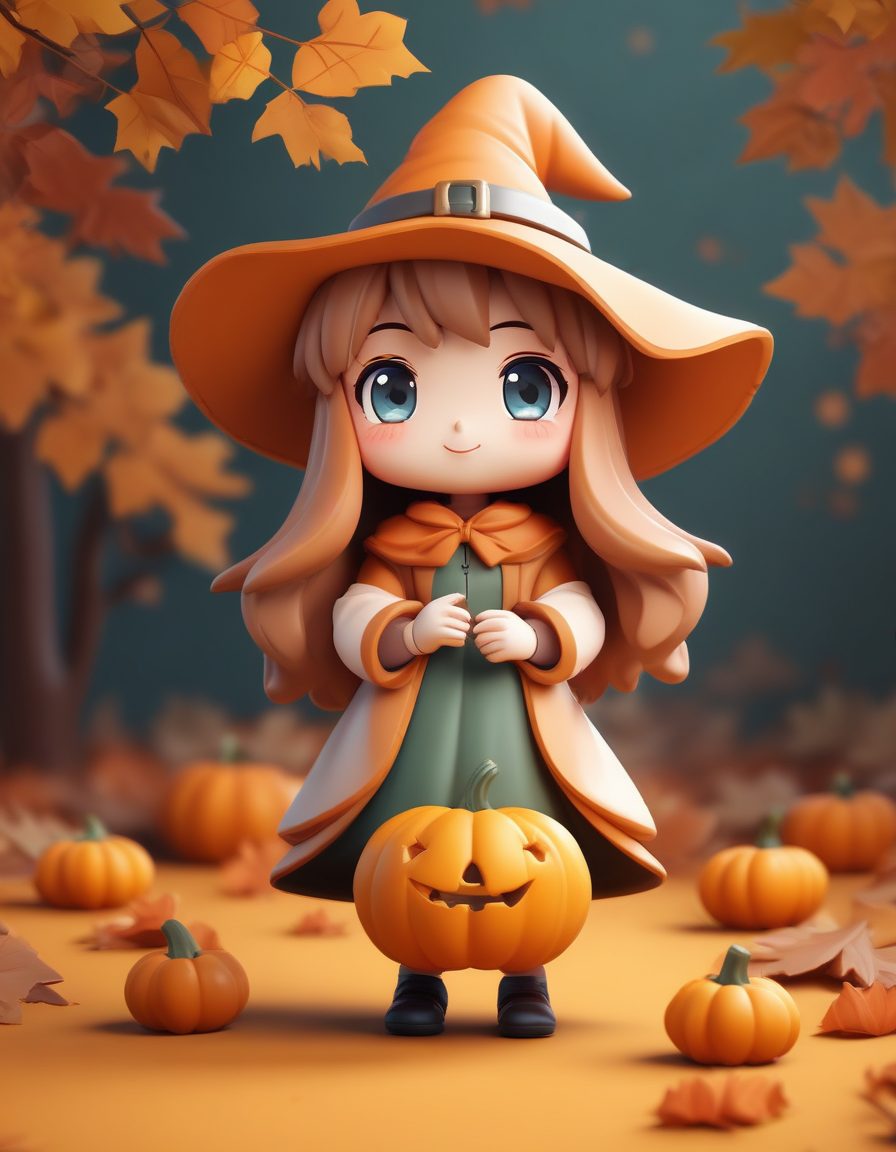 🍂秋日治愈系 | 抱着南瓜的Q版小女巫，C4D粘土风万圣节素材