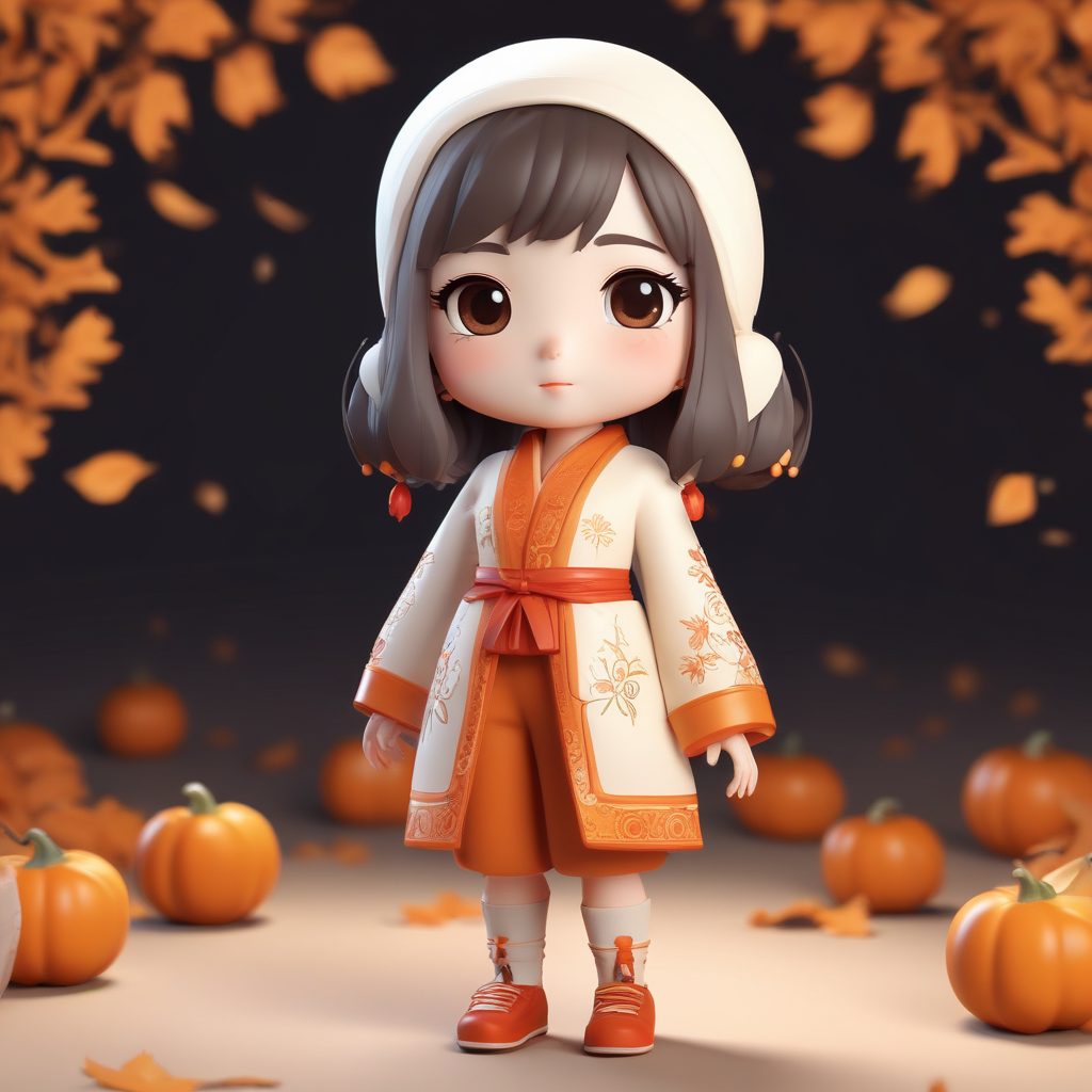 🍂秋日治愈系！柿子橙国风Q版女孩，黏土手办风，出图率100%