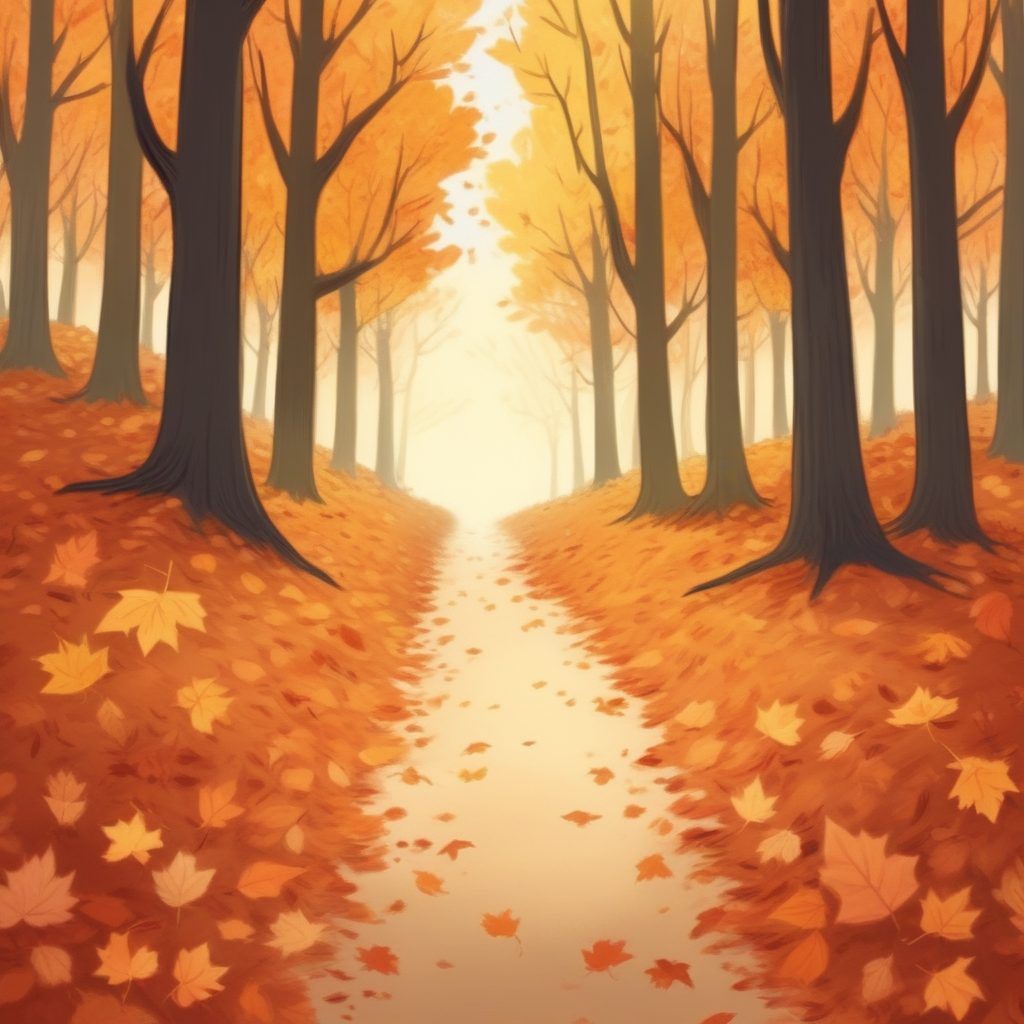 🏡秋天落叶的林中小径！治愈暖色调，蜡笔质感壁纸生成！