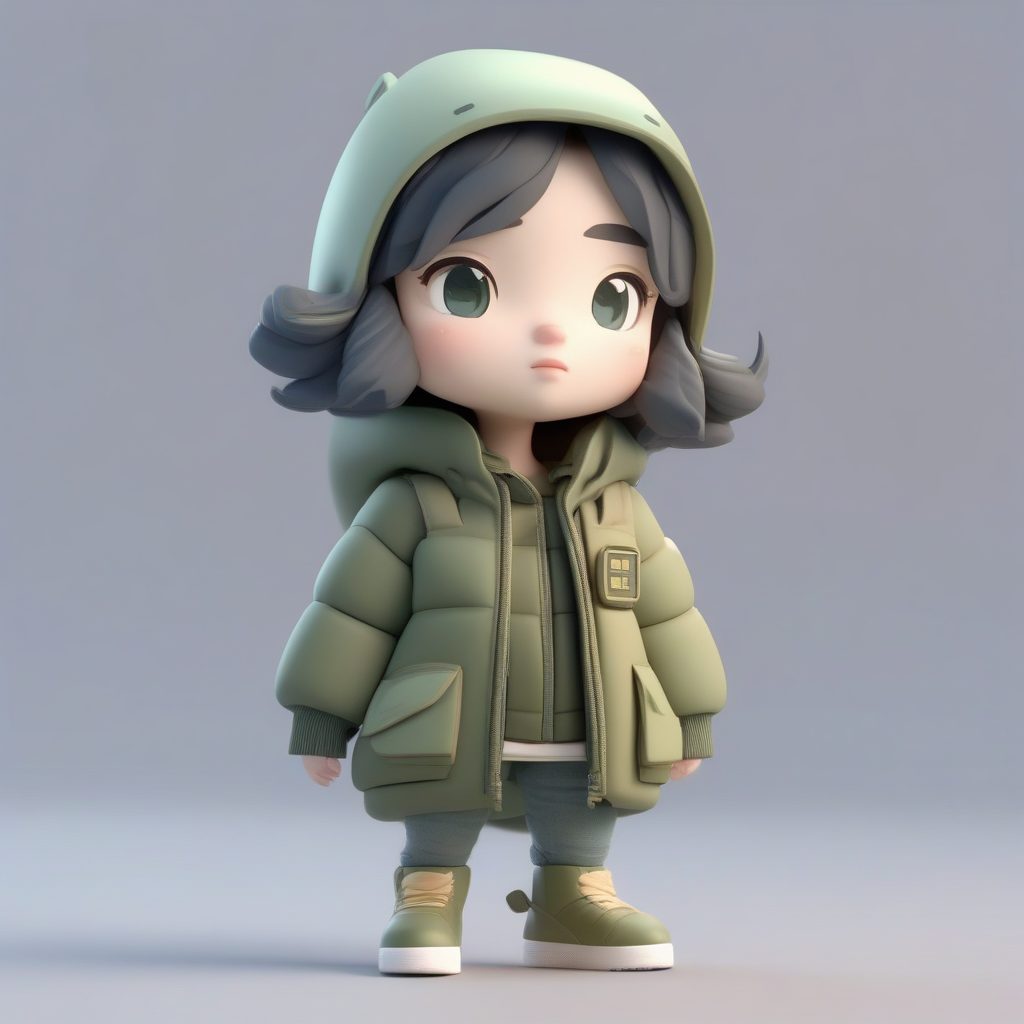 趣味穿搭:可拆卸设计感羽绒服Q版人物3D立绘AI提示词
