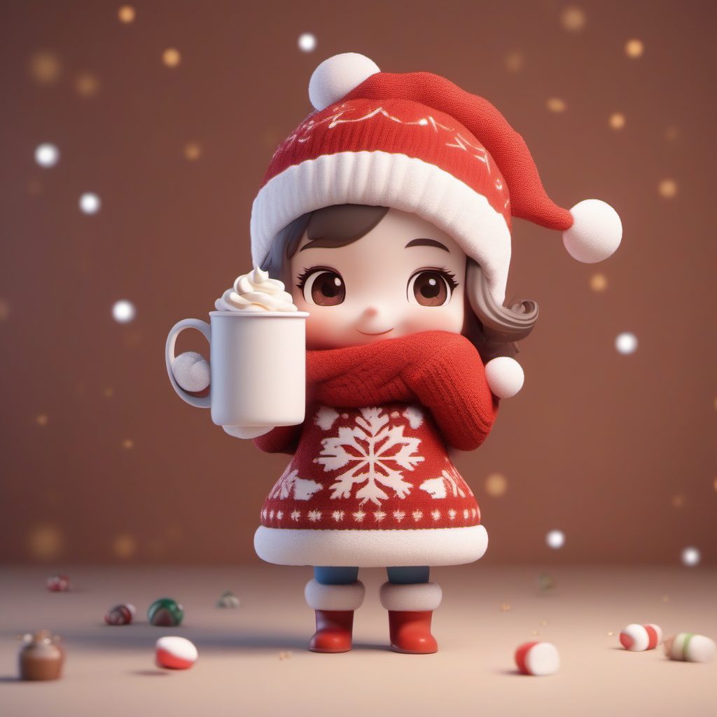 热可可圣诞少女:治愈系Q版全身站姿,柔和布光与8K画质秘诀