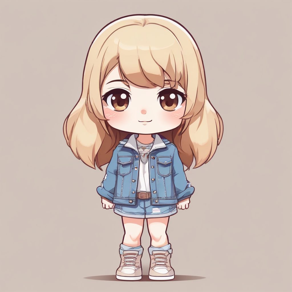 🔥热辣牛仔Chibi！复古牛仔套装Q版全身像，纯砂石色背景