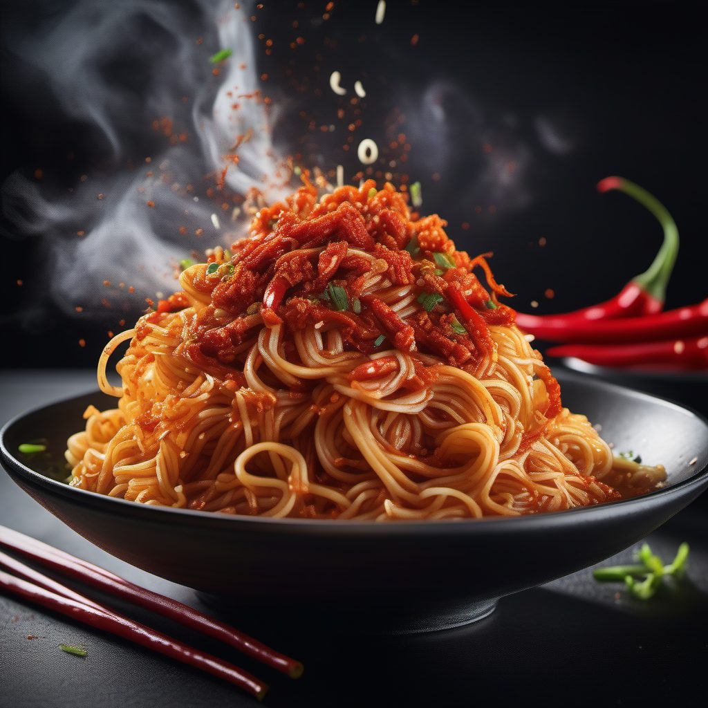 热气腾腾的辣椒蒜蓉面：捕捉动态蒸汽和酱汁光泽的AI提示词