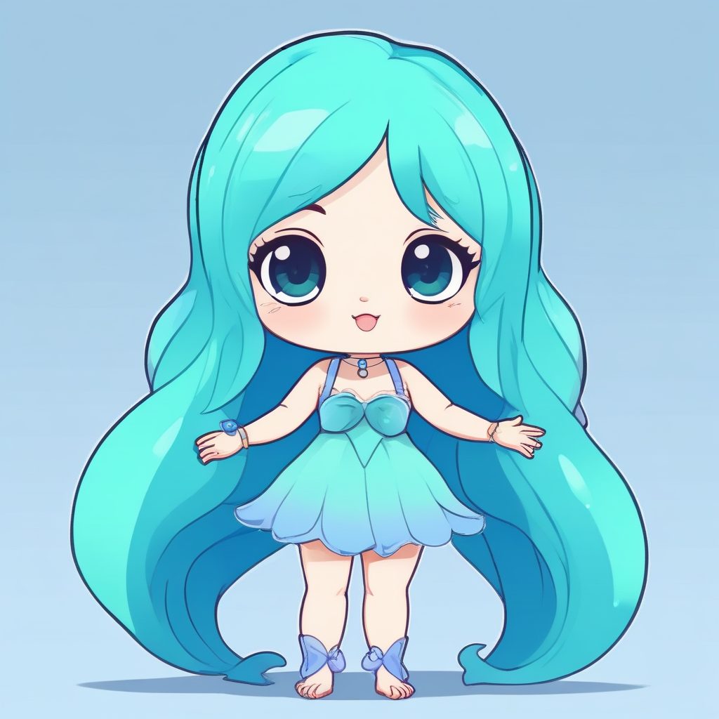 🧜‍♀️人鱼公主Q版变装！Mermaidcore元素全身照，海洋配色AI提示词