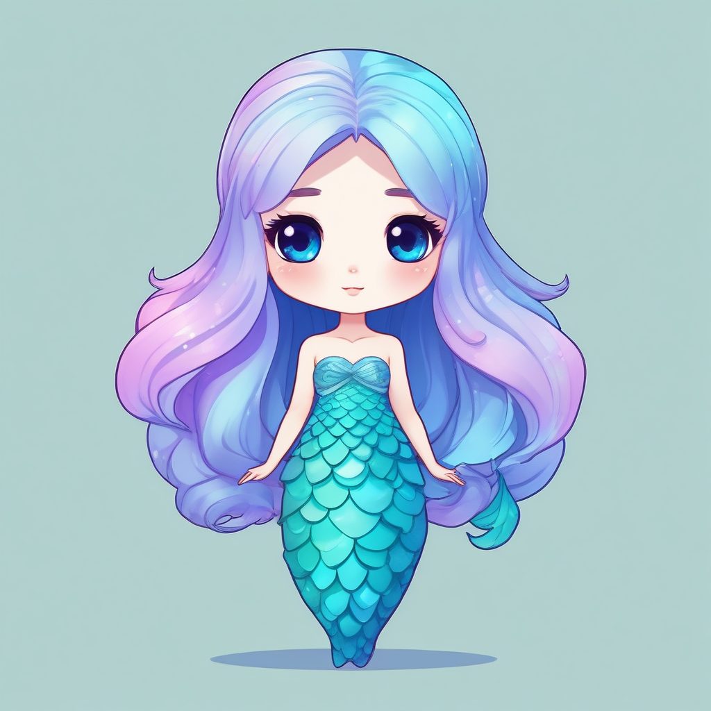 🧜‍♀️人鱼姬鳞片Chibi！闪耀感Q版全身像，纯青色背景分享