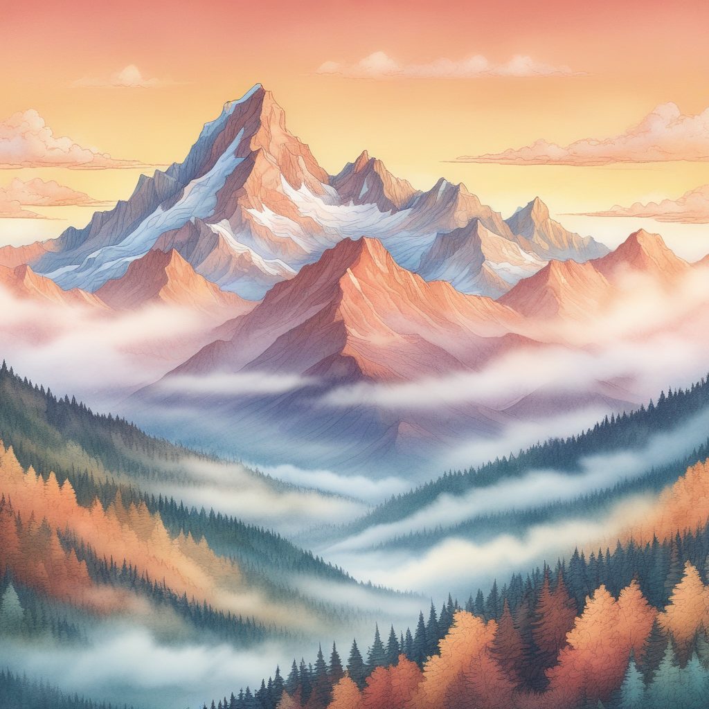 🌄日出云海下的山脉！治愈系渐变色手绘插画，高细节壁纸！