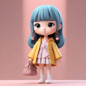 🔥日韩潮流时尚美少女C4D立体制作！Chibi盲盒手办全身像AI绘画提示词