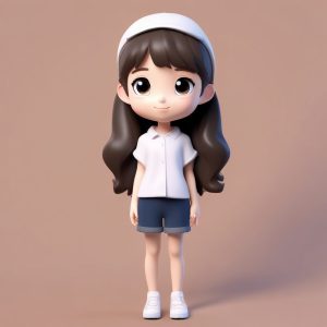 🔥日韩潮流时尚美少女！超Q小头大眼萌妹立绘，C4D渲染3D全身像✨