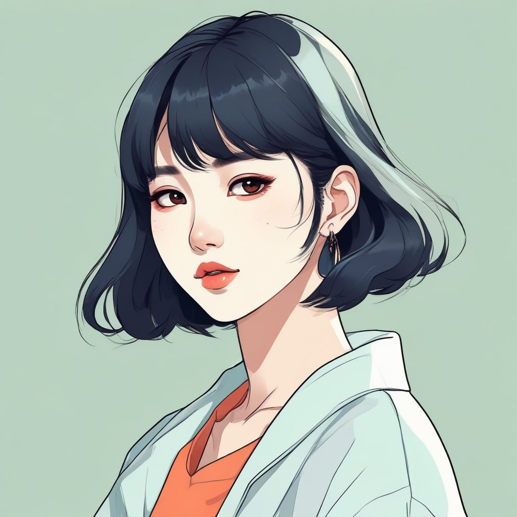 ✨日韩潮流时尚美少女头像生成 | 极简 Anime 风portrait 单主体背景纯色