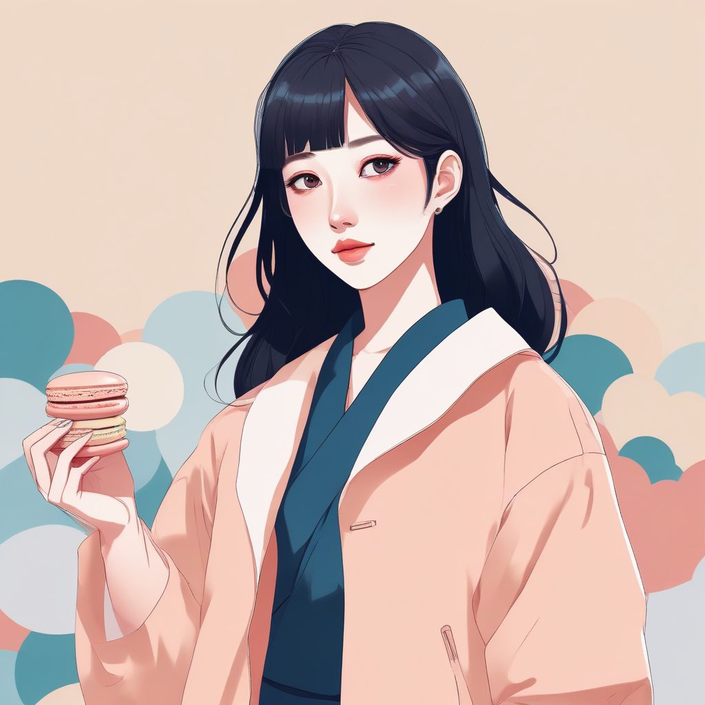 🇰🇷🔥日韩时尚风美少女！极简动漫单人像，马卡龙色系低饱和背景✨